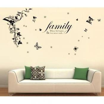 Juego de adhesivos decorativos para WalplusWall WS5036 de mariposas Vine Plus WS3023 familia con texto, 168 cm x 60 cm, translúcido, PVC, extraíble, Multi-color