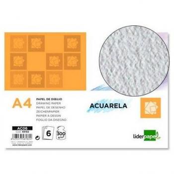 Papel de Dibujo Liderpapel Acuarela A4 210x297mm 300g/m² Pack de 6 Hojas Ref.48182
