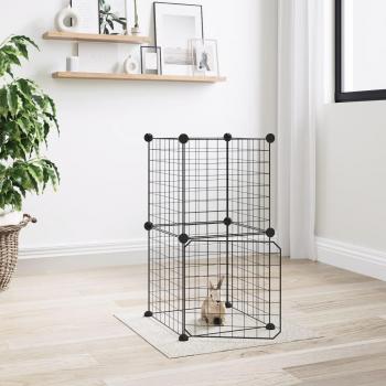 Jaula para mascotas Día y Noche de 8 paneles con puerta, acero negro, 35x35 cm