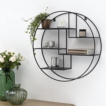 Estantería de pared redonda industrial negra 61x15.5x17 cm