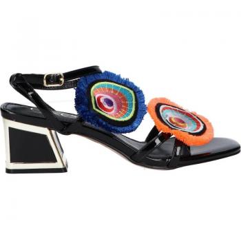 Sandalias Fiesta Abiertas Mujer EXE LUISA 406 Negro con diseño elegante, tacón alto, material sintético patentado, suela de goma antideslizante y cierre tipo hebilla