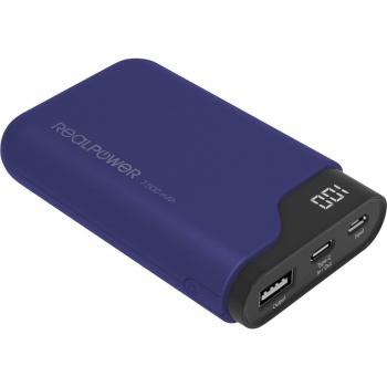 Powerbank RealPower PB-7500C 7500 mAh Li-Ion USB y USB-C Color Azul Marino con Indicador de Estado