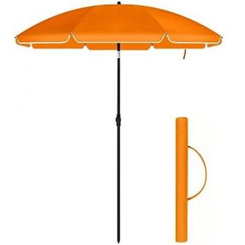 Sombrilla Portátil de Jardín y Playa Ø 2 m, Naranja, Inclinable, Resistente al Viento, Varillas de Fibra de Vidrio, Protección UPF 50+, con Bolsa de Transporte