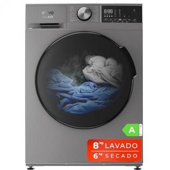 Lavadora Secadora EVVO Nova 8/6X Inox, 8kg Lavado y 6kg Secado, Clase A, Motor Inverter, Vapor, Carga Frontal, 1400 rpm, Smart LOAD