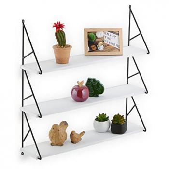 Estantería de Pared Decorativa, 3 Niveles, MDF y Hierro, 60 x 60 x 15 cm, Blanco/Negro