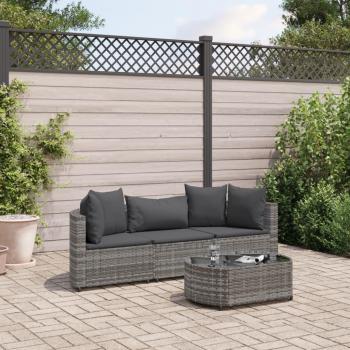 4-Piece Grey Poly Rattan Garden Sofa Set with Cushions