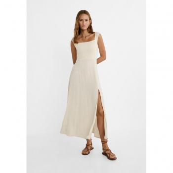Cross-Back Flowing Linen Blend Maxi Dress - Stone XS