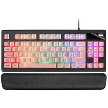 Mars Gaming MKAXPES Teclado Compacto TKL H-Mech, Iluminación RGB 9 Efectos, Reposamuñecas Gel, Rosa, Idioma Español