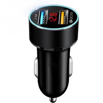 Cargador de Coche USB Rápido 3.1A Dual para iPhone XR, 11 y Honor 30 con Pantalla LED