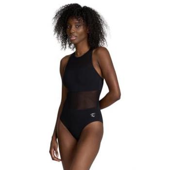 Bañador de natación de mujer Arena con paneles de malla y espalda ventilada, color negro