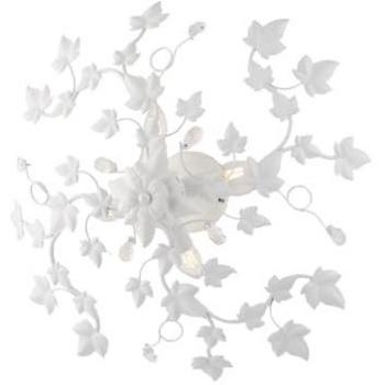 Lámpara de Techo Shabby Chic de Hierro Blanco con 4 Luces y Decoración de Hiedra y Cristales 60 cm