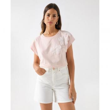 Camiseta de mujer Salsa Jeans manga corta con aplicación de flores