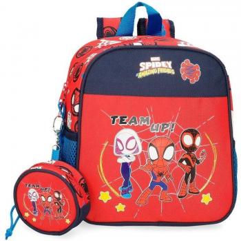 Mochila Infantil Marvel Spidey and Friends 25 cm con Porta Chupete, Poliéster, Color Rojo
