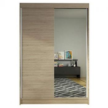Armario Corredero Atlanta 147 en Roble Sonoma con Espejo, Dimensiones 200x120x58cm, 5 Estantes
