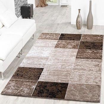 Alfombra asequible de cuadros, diseño moderno, para salón, color marrón y beige, 60 x 100 cm