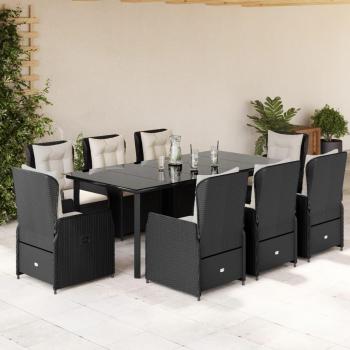 Set de Comedor de Jardín 9 Piezas con Cojines en Ratán Sintético Negro