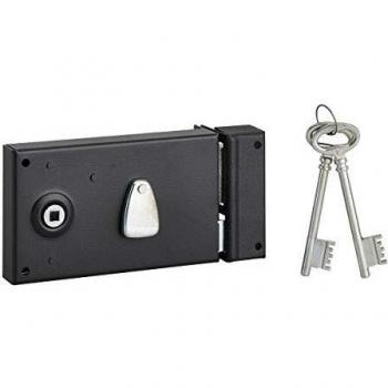 Cerradura horizontal Thirard 6 ranuras 140x88 mm con seguidor izquierda, para puerta de entrada, eje 56 mm, cuadrado 7 mm, color negro, incluye 2 llaves