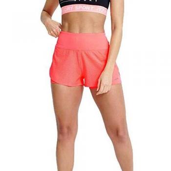 Superdry Mujer Pantalón Corto de Doble Capa Ligero Training Coral Fluorescente 38