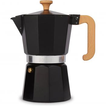 Cup Black Stovetop Espresso Maker with Wood Handle