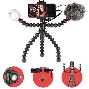 JOBY GorillaPod Mobile Vlogging Kit - Flexible tripod, smartphone mount, adjustable ball head, integrated cold shoe for microphone and light, lightweight design, portable carry bag included