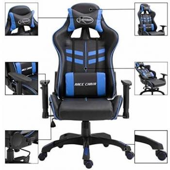Silla de gaming azul en cuero sintético