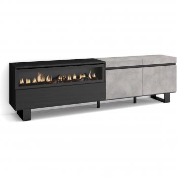 Mueble TV Industrial con Chimenea Eléctrica para Televisores de hasta 80 - 200x57x35cm, Diseño en Cemento Gris