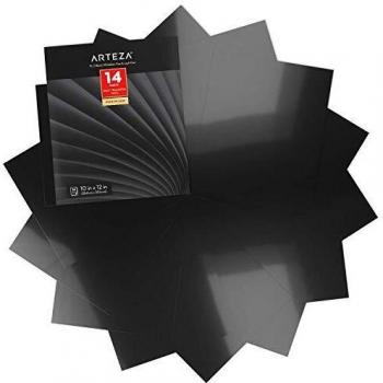 Arteza Vinilo textil termoadhesivo negro | 25,4 x 30,5 cm | Caja de 14 hojas | Vinilo térmico resistente, fácil de pelar y sin tóxicos | Apto para cualquier máquina de corte | Vinilo negro para telas