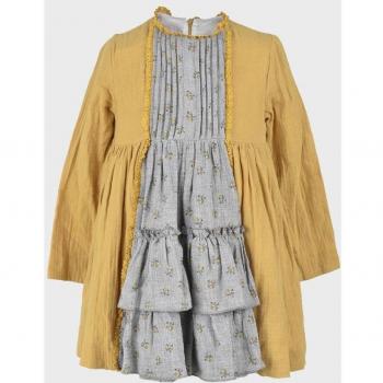 Vestido de niña amarillo de algodón con volantes