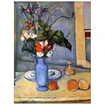 Panel Decorativo del Museo Cezanne Paul - Bodegón con Jarrón Azul, Listo para Colgar, Madera, Multicolor, 90x120x1.8 cm