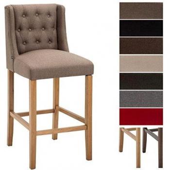 Taburete de Bar Cassandra Tapizado en Tela con Respaldo y Reposapiés, Estilo Clásico, Color Gris Pardo y Estructura Envejecida Clara