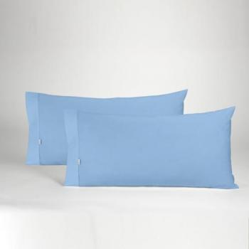 Pack de Dos Fundas de Almohada Azul Claro - 45x80 cm, 50% Algodón / 50% Poliéster, Suaves y Resistentes