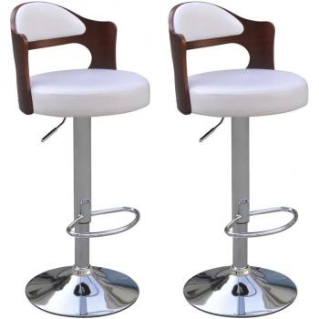 vidaXL Taburetes de cuero artificial blanco con espaldar madera curvada x2