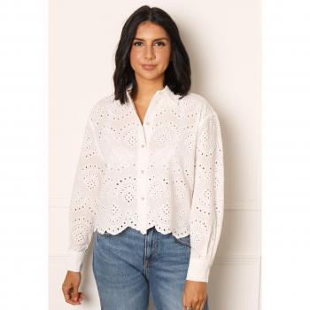 ONLY Valais Broderie Anglaise Lace Long Sleeve Shirt in White - XL