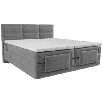 Conjunto Boxspring cabecero capitoné + somieres relajación eléctrico + colchón + sobrecolchón 2 x 80 x 200 gris claro - LODI de PALACIO
