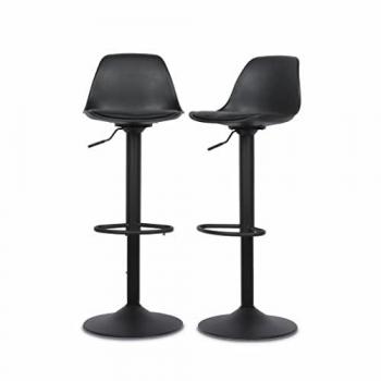 Taburete de bar regulable Sweeek, set de 2, imitación cuero negra, altura ajustable, dimensión 38.5x40x83 cm, incluye reposapiés