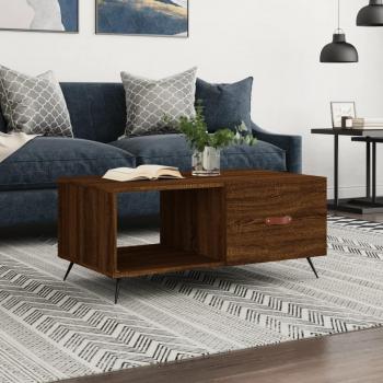 Mesa de centro de madera multicapa en color roble marrón, dimensiones 90x50x40 cm