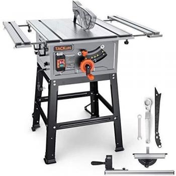TACKLIFE Sierra de Mesa 2000W 4800RPM, Sierra Circular de Mesa con Soporte, Mesa de Corte eléctrica con Topes Paralelos, Hoja de 24T 255mm, Corte en Bisel a 0-45º, Mesa de Extensión- MTS01A