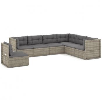 7 Piece Grey Poly Rattan Garden Lounge Set with Cushions
