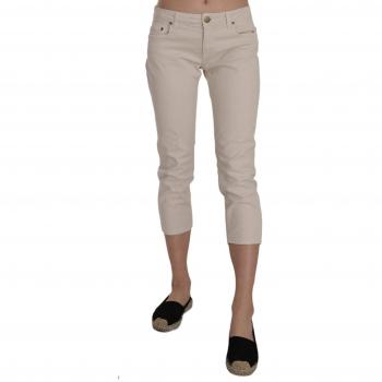 Beige Cotton Stretch Low Waist Skinny Cropped Capri Jeans