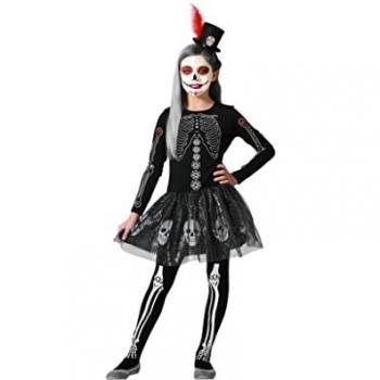 Disfraz Infantil de Esqueleto con Falda para Niña de 10 a 12 años para Fiestas, Halloween, Carnaval y Teatro