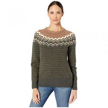 Jersey de mujer Fjällräven Övik Knit de manga larga en verde, marrón y blanco - Talla S