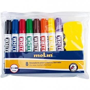 Molin RWB230-08B - Bolsa con 8 rotuladores pizarra y borrador