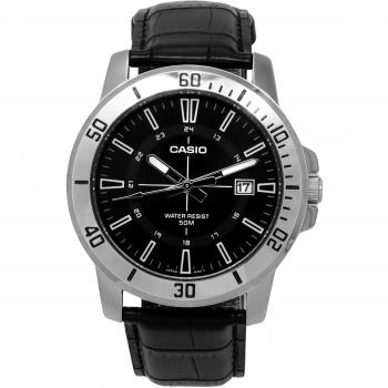 Casio Sport Collection 45mm Water Resistant Men's Watch with Black Leather Strap and Analog Dial