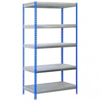 Estantería Simonrack de media carga para jardín, 5 estantes, dimensiones 2000x1000x450 mm, capacidad de 300 kg de punto de flexión, color azul/galvanizado