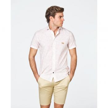 Camisa manga corta de hombre Seersucker slim estampado fantasía hojas naranja