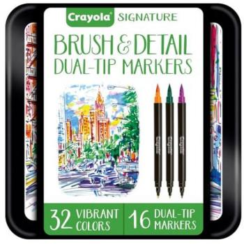 Rotuladores Doble Punta Crayola Signature 16 Unidades para Pinceladas y Detalles, Colores Surtidos
