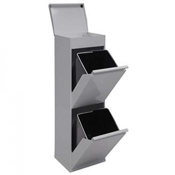 Cubo de Basura y Reciclaje Arregui Top CR222-B de Acero con 2 Compartimentos (2x17L - 34L) y Bandeja Superior Multiusos, Ideal para Cocina y Oficina