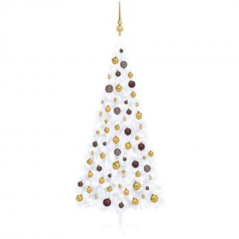 vidaXL Artificial Half Pre-lit Christmas Tree with Ball Set White 180 cm