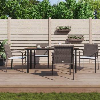 5-Piece Garden Dining Set with Cushions in Poly Rattan and Steel