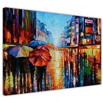 CANVAS IT UP Paraguas Nocturno de LEONID AFREMOV en Lienzo Enmarcado Impreso en Pared Pictures Modern Art Scene Living Room TAMAÑO: 101 cm x 76 cm